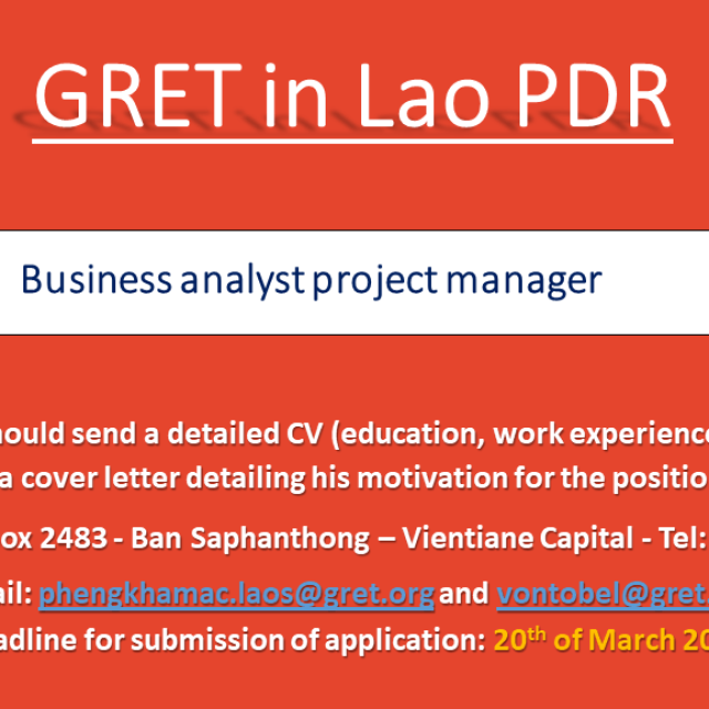 Business analyst project manager – GRET in Laos
